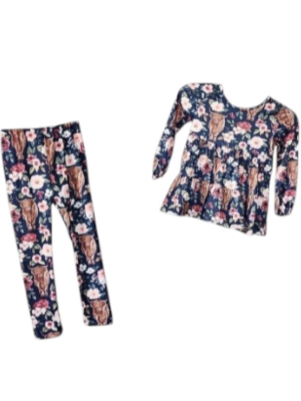 2pc floral Highland longhorn cattle matching set